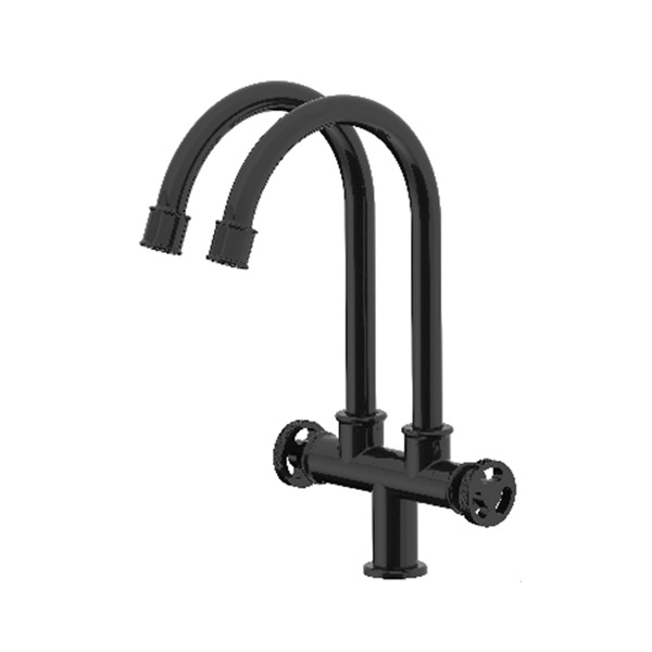 Sanipro stainless steel black double handle kitchen faucet